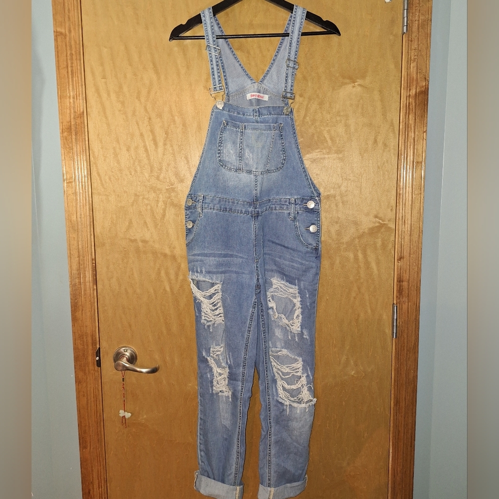 Denim Blue Distressed Overalls